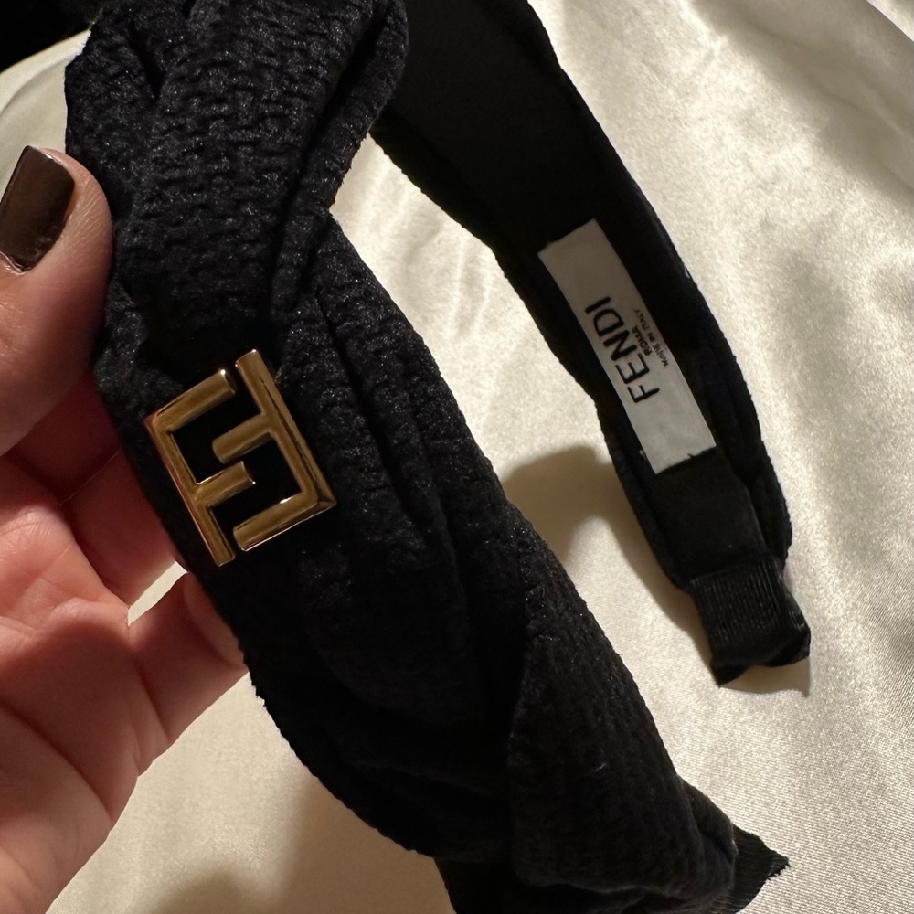 Fendi Black Braided Headband with Gold Logo - Picture 5 of 5